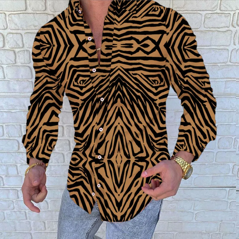 Sommar Loose Sleeve Oversize Tröja Män Leopard Tiger Skriv ut Lapel Neck Button Up Blouse Streetwear Sexiga T Shirts 220322