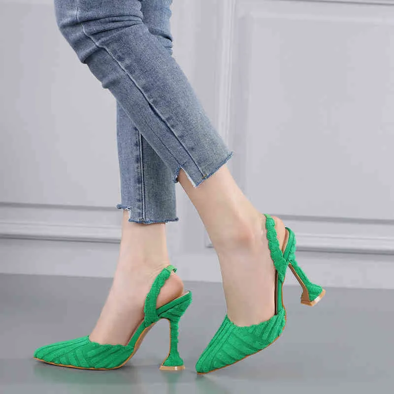 Kleding schoenen hoge hakken slippers ontwerper 2022 eenvoudige puntige dikke hakken sandalen vrouwen groene pompen dame schoenen 220606