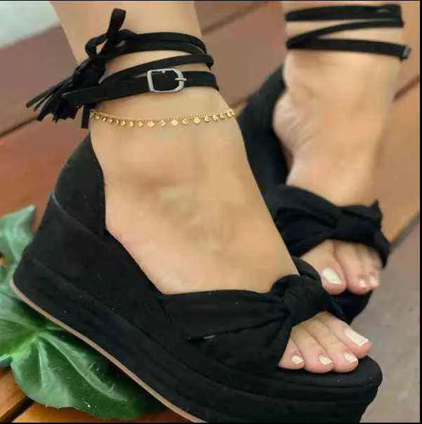 2022 nuovi sandali con tacco fucsia pelle scamosciata patchwork lace-up scarpe da sposa piattaforma da donna pompe gladiatore sandali da donna Y220409