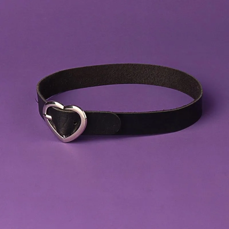 Kedjor punk hjärta krage choker halsband svart pu läder goth handgjorda smycken harajuku cosplay nattbar