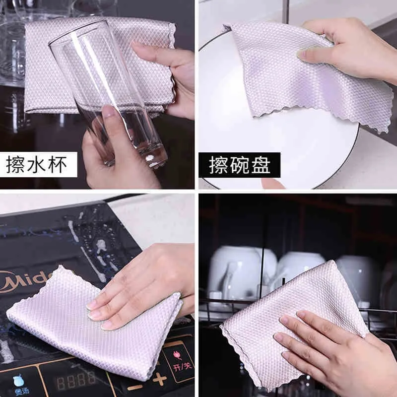 Kitchen AntiGrease Wiping Rags Efficient Fish Scale Wipe Cloth Cleaning Cloth Home Washing Dish Cleaning Towel 220727