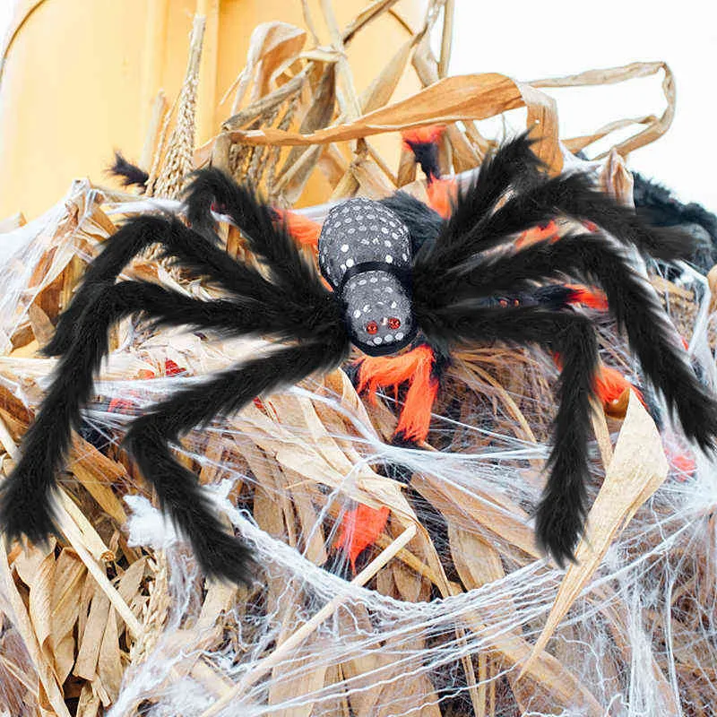 75cm Halloween Giant Spider Scary Red Eyes Animal Bar Haunted House Garden Home Halloween Horror Decoration Y220610