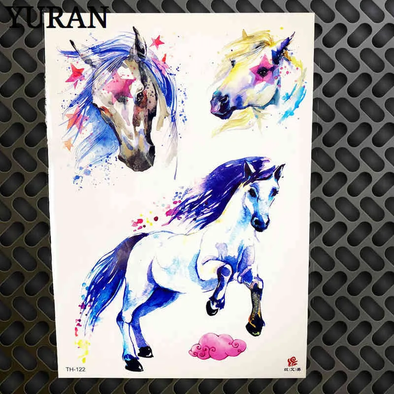 NXY Geçici Dövme Karikatür Mavi Unicorn Peri Masallar Çocuklar Çocuklar Için Su Geçirmez Flaş Sticker Kız Bebek Vücut Sanatı At 0330