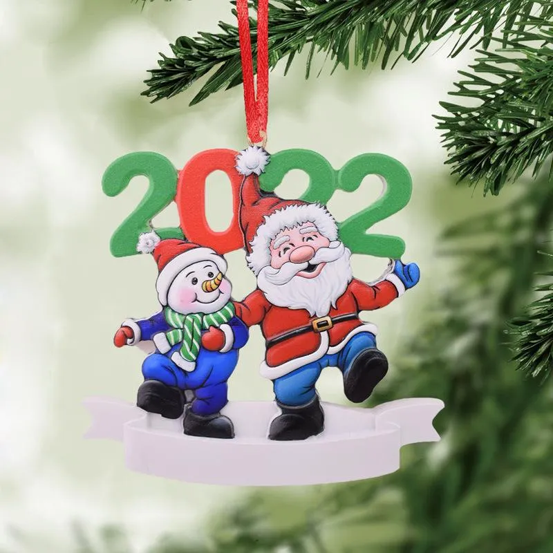 2022 Juldekorationshartshänge DIY Handskrivet namn Santa Claus Snowman Christmas Tree Ornament 0730