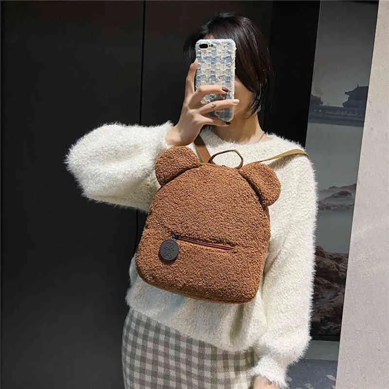 Backpack Style Bagportable Mini Children Travel Shopping Casual Autumn Winter Lamb Fleece Women Cute Bear Shaped Shoulder Bag 220723