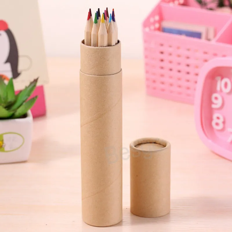 Drawing Pencil Students Art Sketch Painting Pencil Kraft Paper Canister Colorful Pen Children Drawings Supplies BH6932 TYJ
