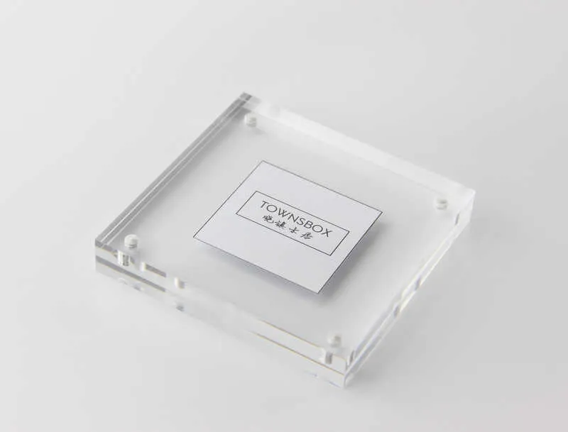 20ピースSQUREアクリルブロックフレーム磁気フォトフレームペーパー価格タグ表示クリスタル画像フレームサインホルダー10 * 10cm 4インチ