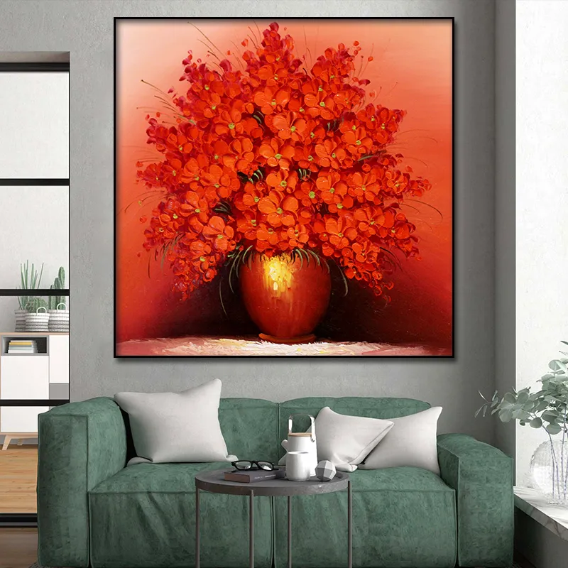 Abstract Oil Painting a Pot of Lush Red Flow Canvas Posters Wall Art Print Modern Painting Nordic Kid Bedroom Decoration Picture (3)