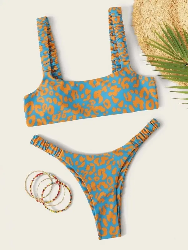 Sexy Micro Bikini Women Orange Leopard Push Up Padded Thong Swimsuit Female Cut Out Bathing Suit Swimwear Trajes De Bano 220615