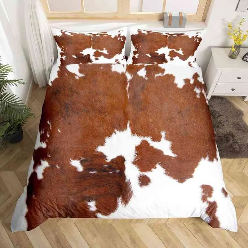 Cowhide Duvet Zestaw okładki Patchwork Furt Furt Furt Farm Farm Animal Pedding Zestaw dla dzieci dla dzieci dziewczęta zachodnie w stylu wiejskim okładka L220711