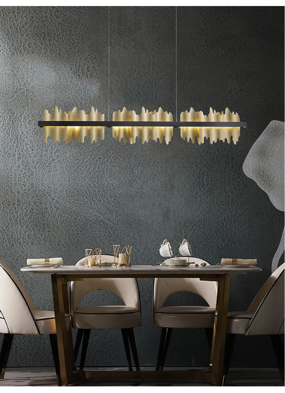 Lustre de salle à manger noir rectangle led décoration de la maison luminaire design moderne cuivre îlot de cuisine suspendu lamp2519