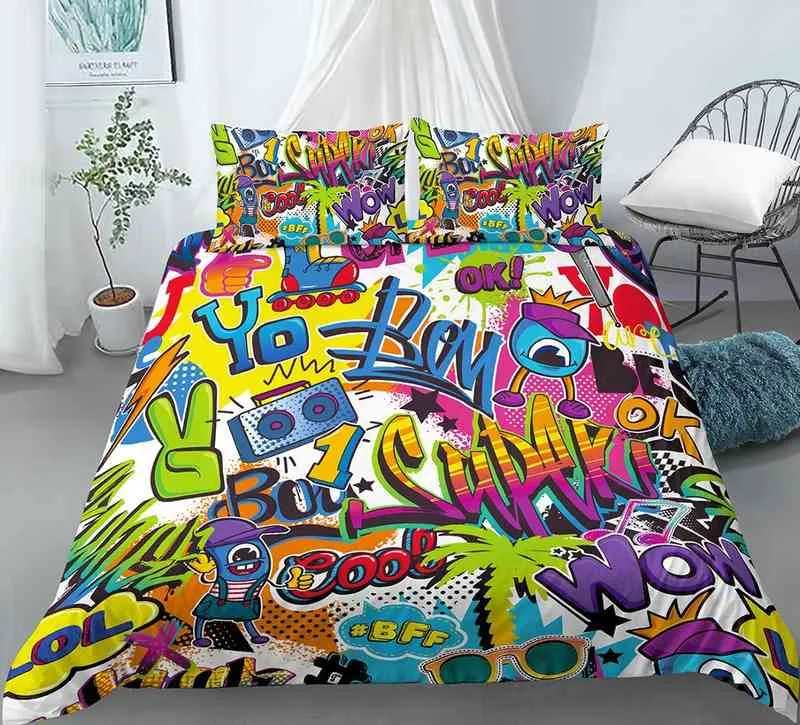 Bedding Set for Baby Kids Child 3d Cartoon Graffiti Crib Duvet Cover & Pillowcase Edredones Nios Blanket Quilt King