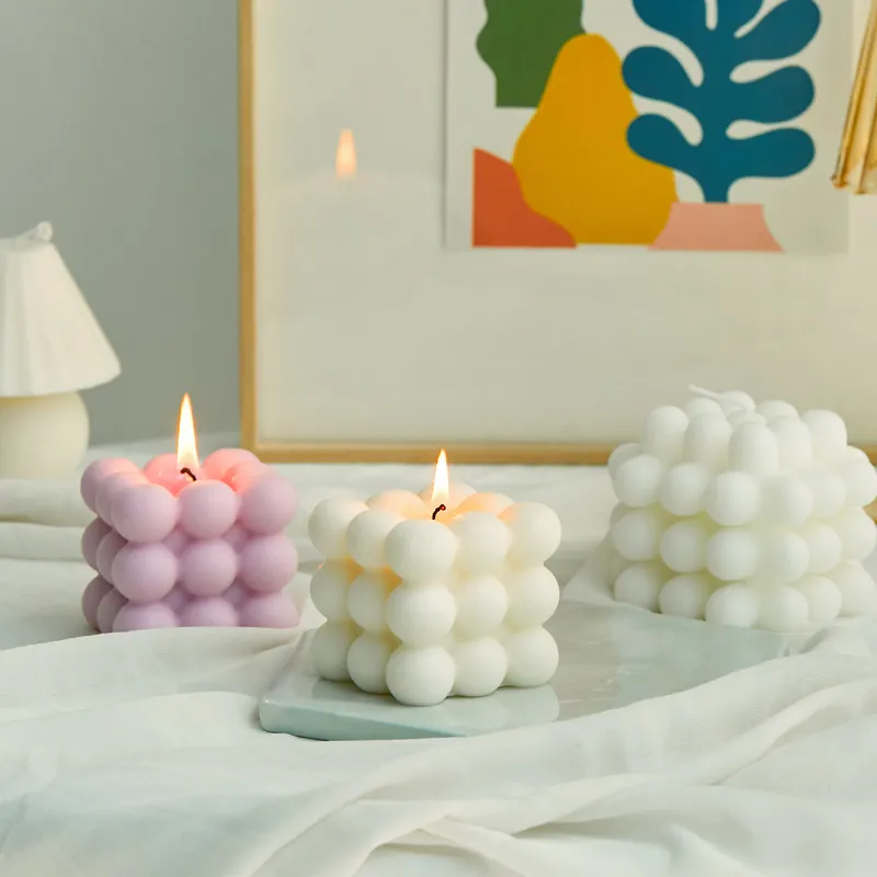 Vela pequeña con forma de cubo de burbujas, cera de soja, velas perfumadas para aromaterapia, regalo de cumpleaños relajante, 1 unidad 2206068792259