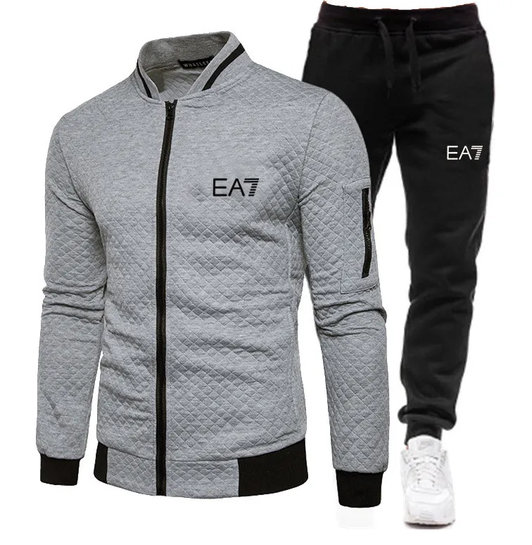 Marque survêtement hommes fermeture éclair veste pantalons de survêtement fitness gym s coton hommes tenues sport costume 2 pièces ensemble jogging 220708