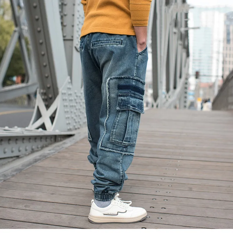 Artı Boyutu 6XL Jeans erkek Rahat Kargo Pantolon Elastik Bel Gevşek Baggy Joggers Denim Pantolon Streetwear Erkek Giyim Yeni Moda