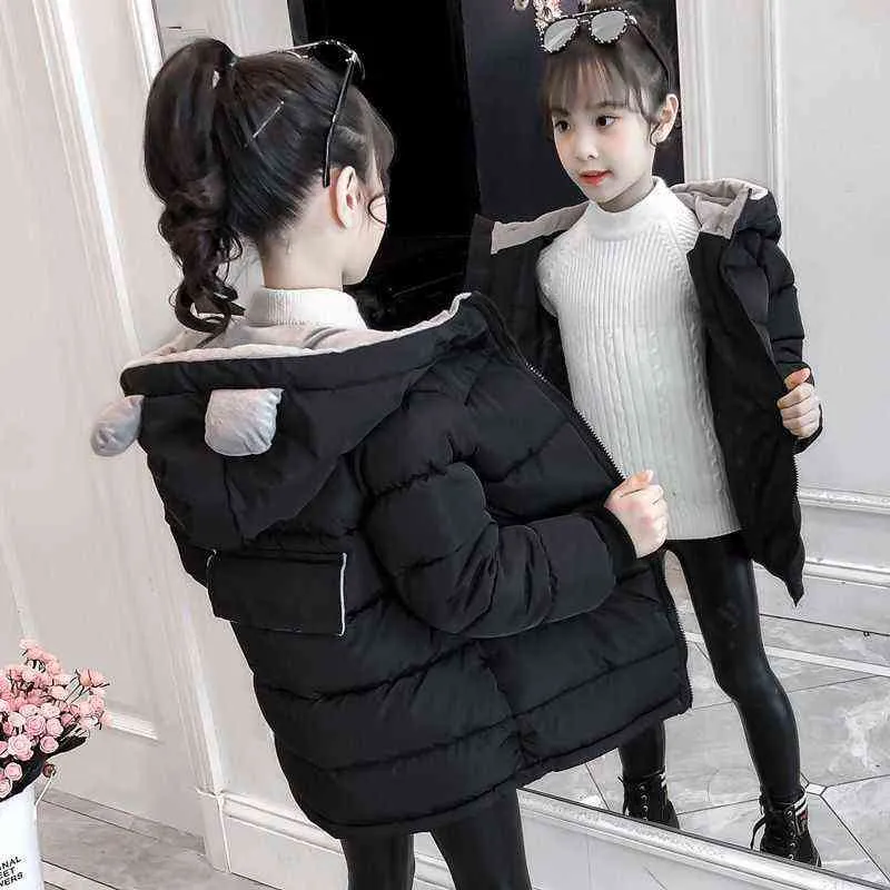 Yeni orta uzunlukta arka cep ceketleri küçük çocuklar kışlık sıcak çocuklar ceketler çıkarılamayan kapüşonlu katı spout 4-12 yıl j220718