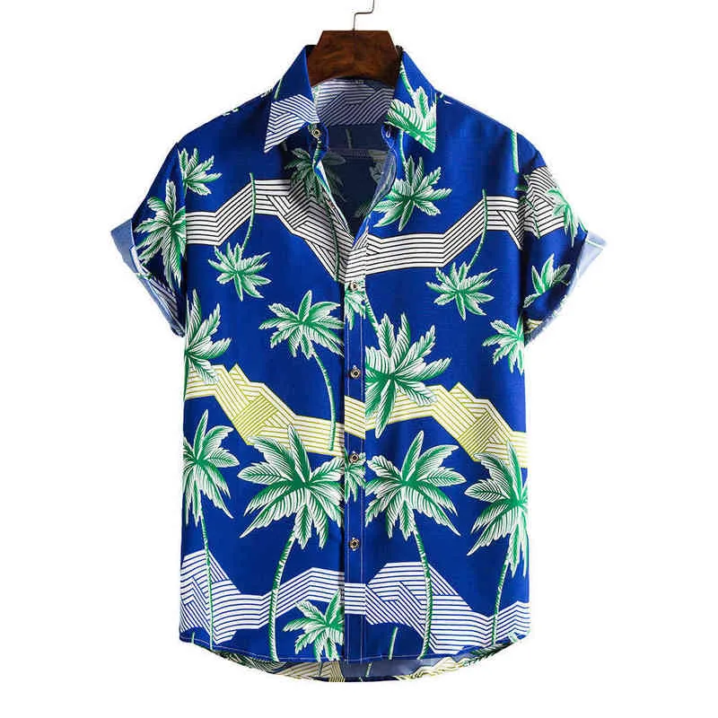 Camisas florais da praia de praia hipster impressão de palmeira de manga curta Hawaiian Aloha Camisa Men Festas Casas Camisas Hombre L220704