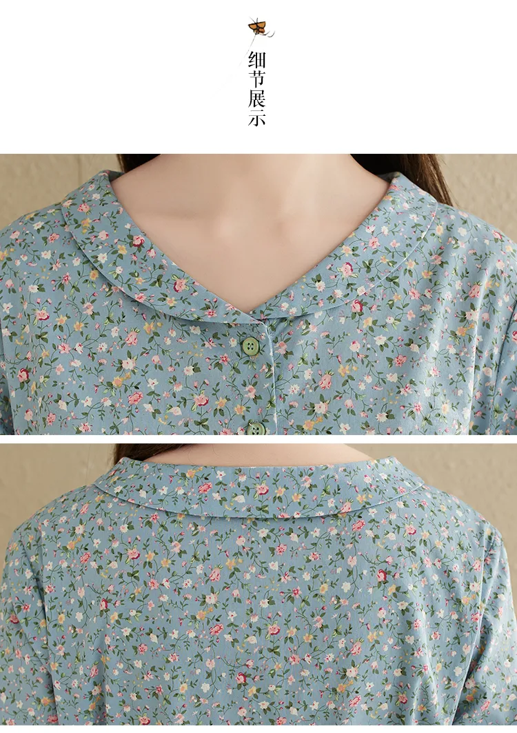 코튼 러블리 피터 팬 칼라 달콤한 소녀의 일본식 드레스 인쇄 꽃 프레리 세련 된 빈티지 여성 여름 220426