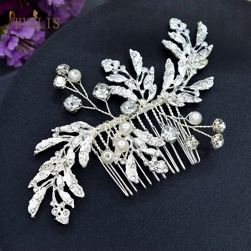 A83 alliage feuilles d'or peigne de mariée accessoires perle mariage casque cristal s pince à cheveux diadème 220726