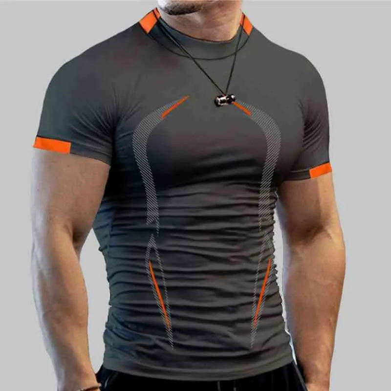 Short Sleeve Breathable Sport T Shirt Men 3d Compression O Neck Quick Dry Men's Running Tight-Fitting Tshirt Fitness Gym Top Y220426