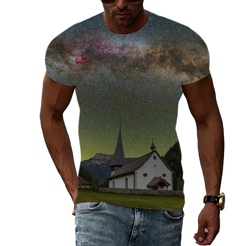 Tendance d'été Hommes Imprimer Aurora graphique t-shirts 3D Mode Casual Personnalité Paysage Naturel Modèle manches courtes T-shirts 220607