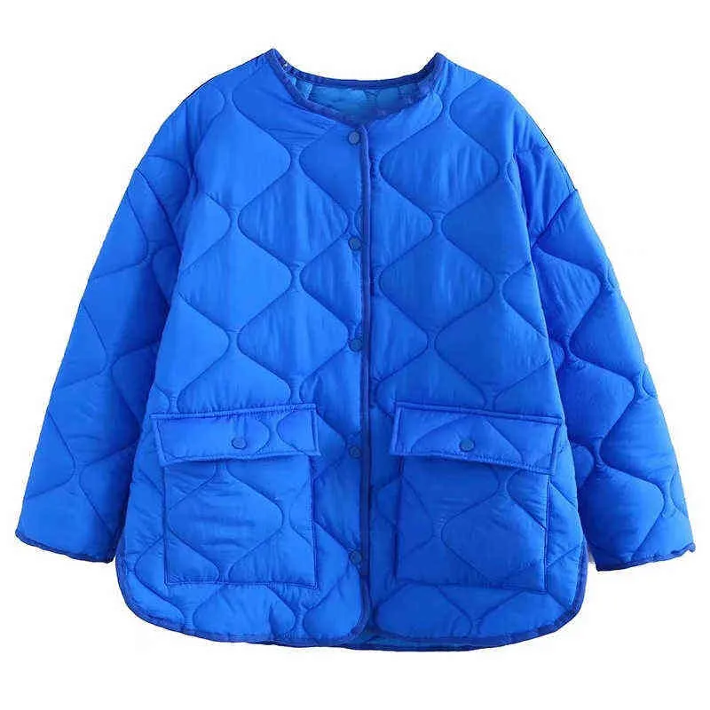 Kvinnans jacka Thin Parkas Coat -knapp Vintage Fashion Outwear Pocket Blue Coat Winter Autumn Ladies Oversize Bomber Jacket TRF L220730