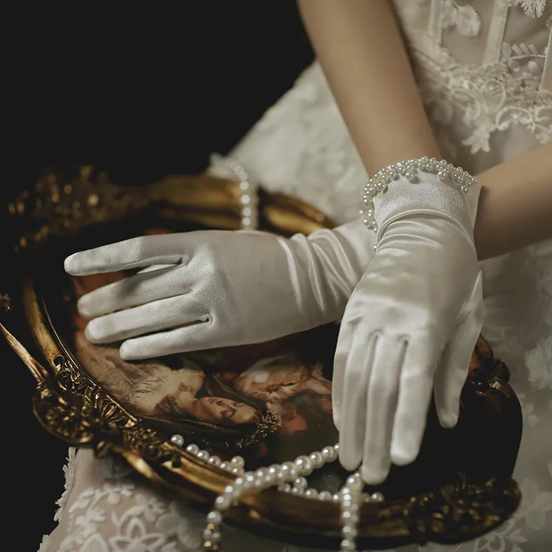 Recién llegado, guantes de novia de marfil, accesorios de boda baratos, Gant mariage femme Novia, guantes de boda, perlas con cuentas