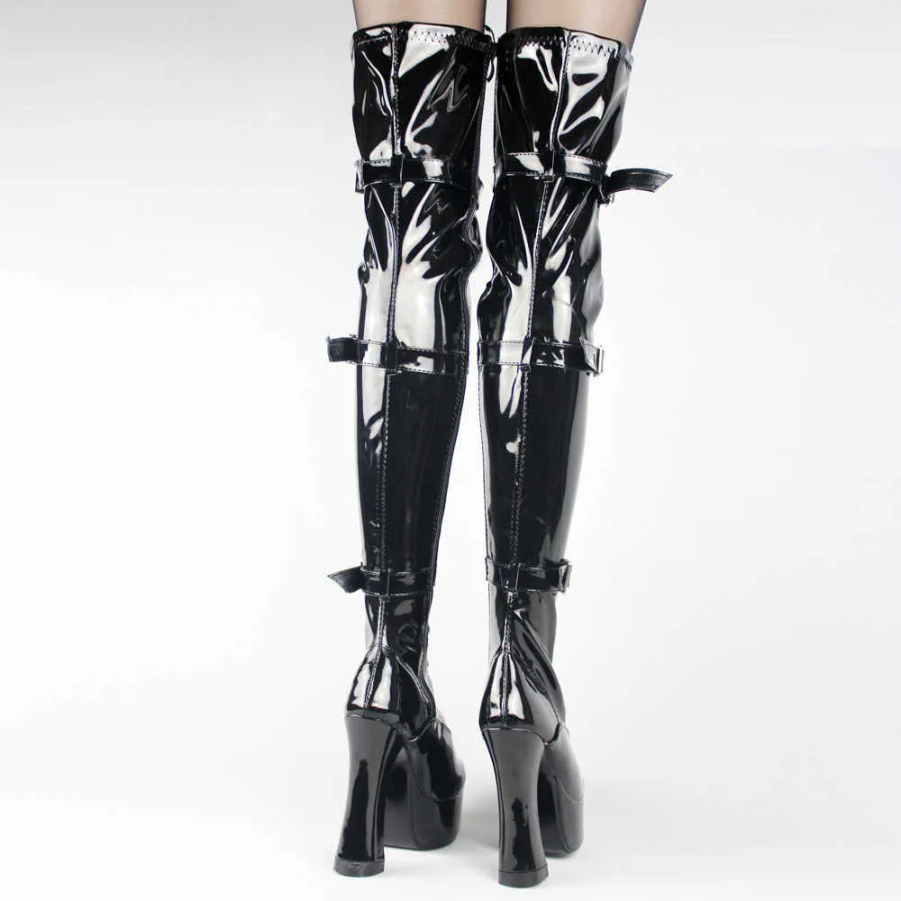 Sorbern New Wholesale Halloween Costume Women's 4.5 Inch Heel Over Knee Thigh High Boot With Hook Lace Up And Side Zipper.