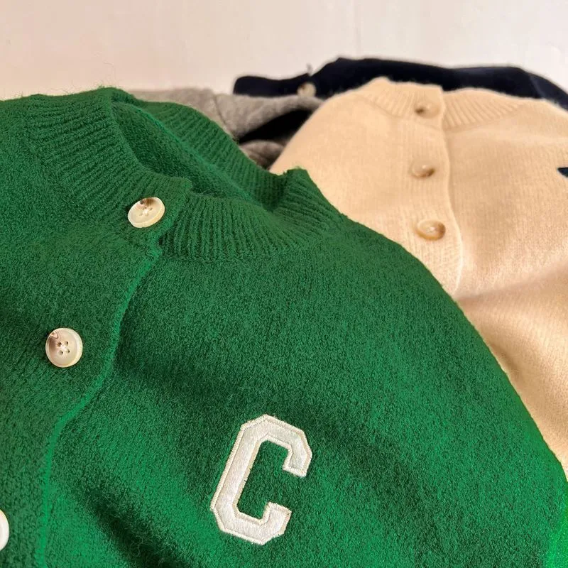 Abbigliamento bambini Ragazzi Casual Maglione cardigan in cotone a maniche lunghe Cappotto giacca con motivo a lettera bambina