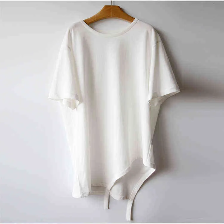 Ourlet oblique bord brut T-shirt déconstruit simple chemise à manches courtes noir et blanc confortable base en pur coton L220704