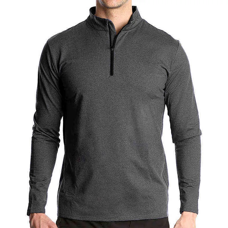 Printemps Thermique Sports Pull Hommes 1/4 Zipper Tops Respirant Gym Courir Sprotrwear À Manches Longues T-shirt Homme Activewear Pull Y220426