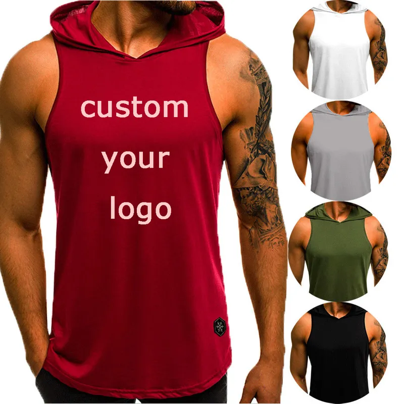Aangepaste zomer mannen tanktop bodybuilding mouwloze t-shirts spier coole hoody tops gym sport slank fitness vest 220607