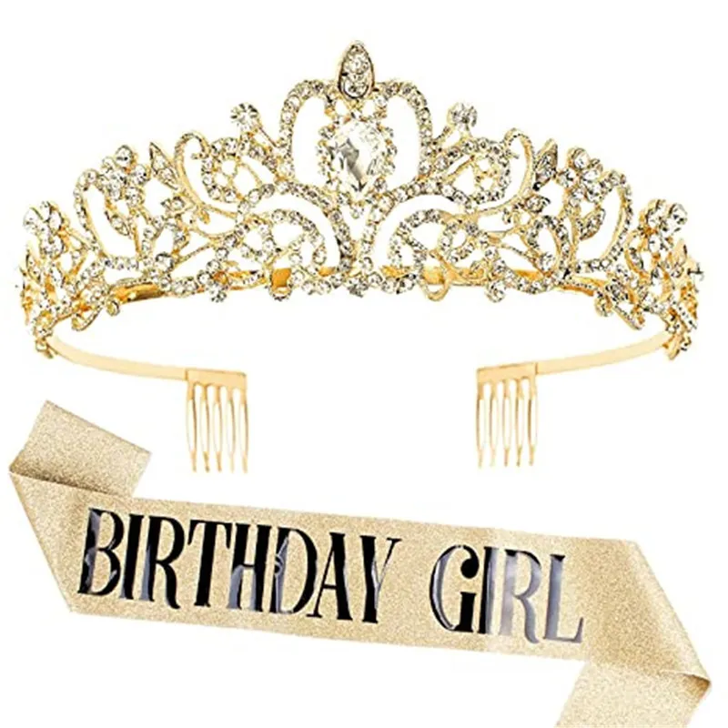 18 21 30 50 Birthday Girl Queen Satin Sash Crystal Crown for Women Kids Birthday Decorations DIY Party Supplies 220601