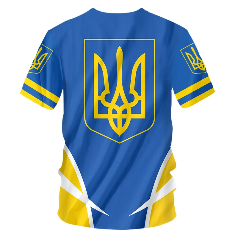 3D Ucrânia Tirina Design Bandeira impressão Men Ucrânia Jersey Manga curta Plus Tamanho Verão Camiseta personalizada Drop atacado 220607