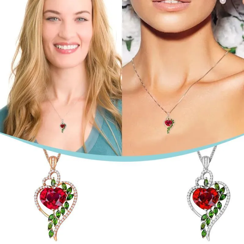 Kedjor smycken med hjärtformade gröna set diamanter kvinnliga halsband kristall rose halsband hängsmycken