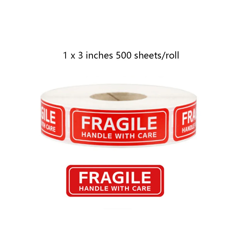 [1 rouleau, 500 étiquettes] Autocollants fragiles de 5,1 x 7,6 cm à manipuler avec précaution Étiquettes d'emballage d'avertissement – Adhésif permanent