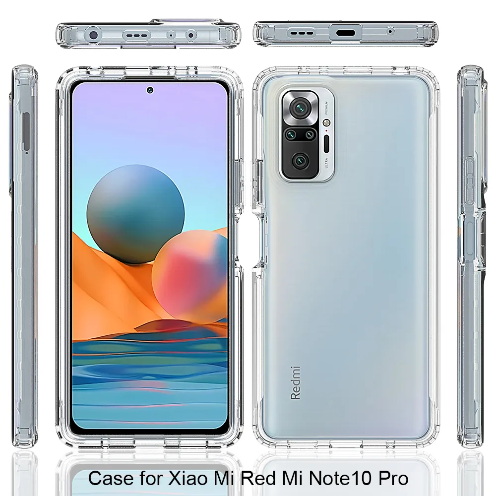 Étuis antichocs en acrylique robustes 2 en 1 Armure douce et transparente pour Xiaomi Redmi Note 10 Pro Max In Tpu