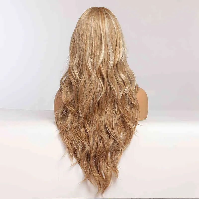 Easihair Long Blonde Ombre Synthetic Wigh for Women 가발 중간 부분 고밀도 온도 물결 모양 코스프레 내열 220622