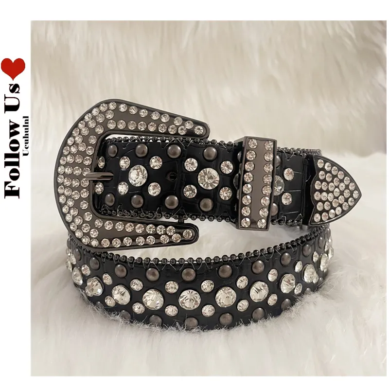 Ceinture cloutée en cristal Punk Rock pour hommes et femmes, Cowboy occidental avec diamant Bing Y2K Disco E Girls pour Jeans 220530191f3139447