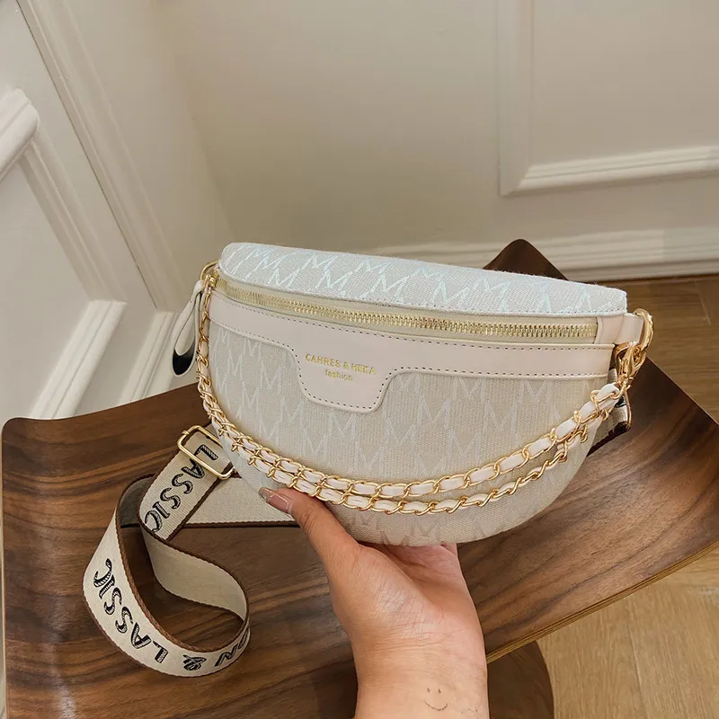 Tryckt Brev Plädmönster Fanny Packs För Kvinnor Fashionabla kedja Midjeväska Kvinnliga Pack Dam Bred rem Crossbody 220621