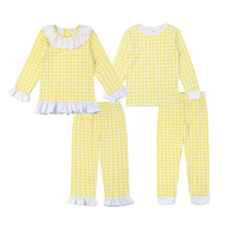 Pigiama bambini Abbigliamento pasquale a quadretti Pigiama abbinato Pigiama con volant Pigiameria ragazze 220426