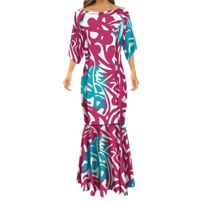 Samoaanse dames lange zeemeerminjurk parenjurk Polynesische tribale aangepaste halve mouw persoonlijkheid vrouwen lange fishtail-jurk 220706