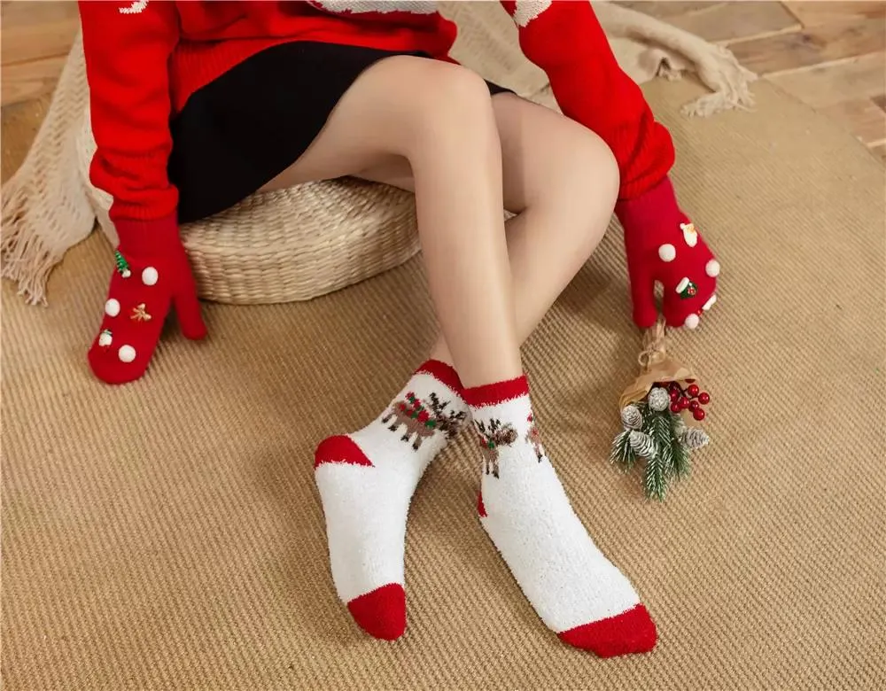 Elk Christmas socks thickened coral fleece Women Men Lady socks wholesale floor sock Winter Christmas-socks