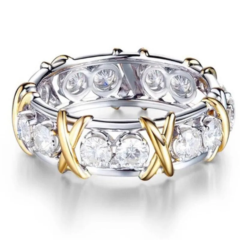 2022 TOP VERKOOP Weddingringen Klassieke zes klauw eenvoudige mode -sieraden 925 Sterling Silver Gold Fill Round Cut Moissanite Diamond E1893