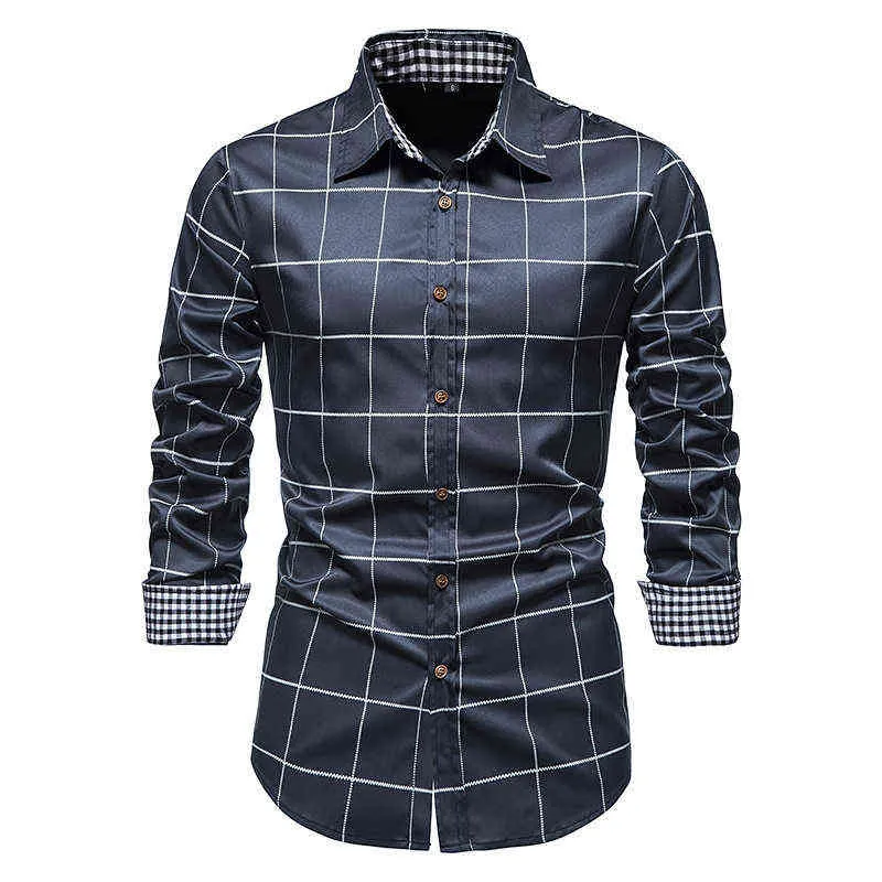 Boute Western à plaid noir Men de marque Brand Slim Fit Long Mans Mens Shirts Business Work Casual Chemise Homme xxl L220704