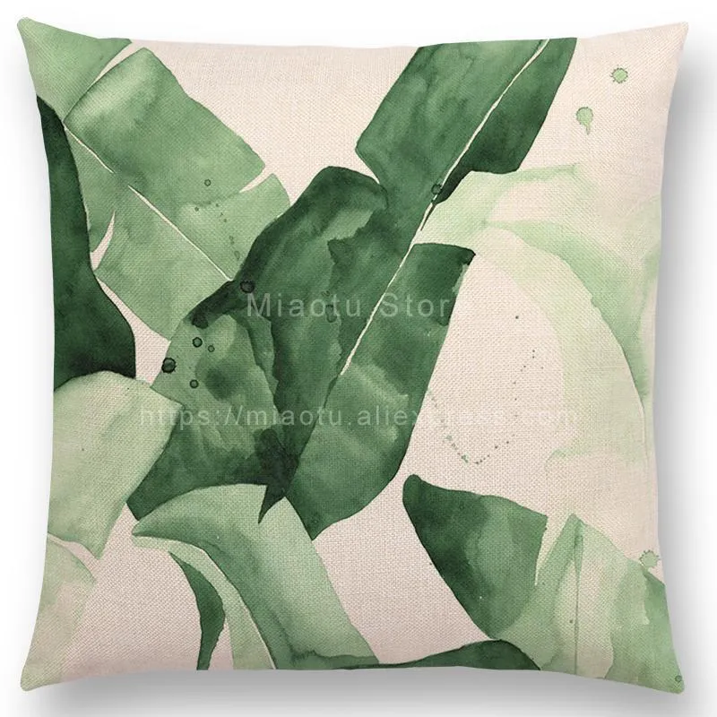18 Square Green Tropical Plants Leaves Linen Pillow Case Cushion Cover For Home Car el Decoration Customized Drop 220622