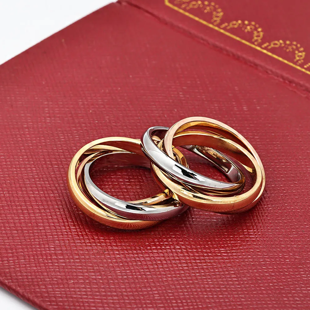Trzy pierścienie „Gold Silver Rosegold” Triple Pierścienie dla kobiet miłośnicy 316L Titanium Steel Wedding Anei278h