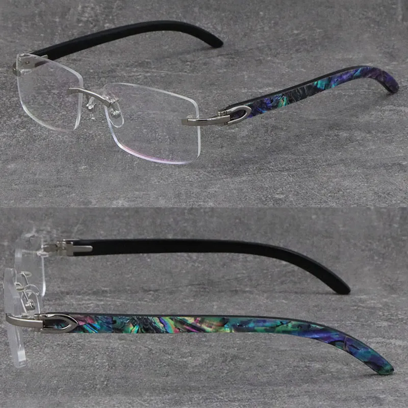 Nouvelle coquille d'ormeau multicolore à l'intérieur de la corne de buffle en métal sans monture homme femme carré optique C décoration cadres lunettes myopes192r