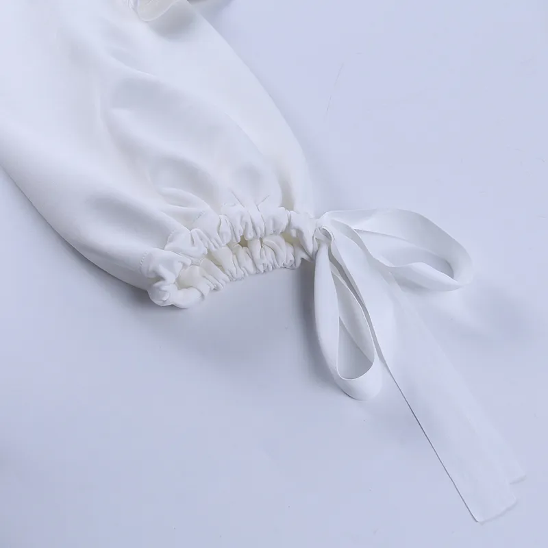 Beyouare Elegant Women s T Shirt Sexig snedstreckhal Lantern Sleeve Bandage Solid White Tops 2020 Autumn Casual Slim Office Lady Tee 220408