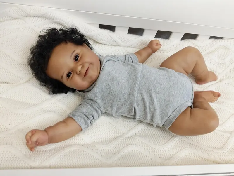 50CM Complete Doll Bebe Reborn Maddie Soft Body Flexible Black Skin African American Baby Hand Rooted Hair Bonecas Toy 220504